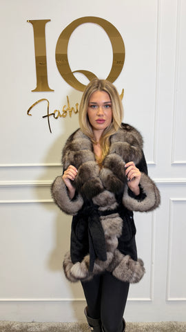 Palton stofa 3/4 alkantara Astoria Black-Grey