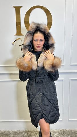 Haina fas cu blana naturala Cintya Black-Gold - ELVE STYLE SRL