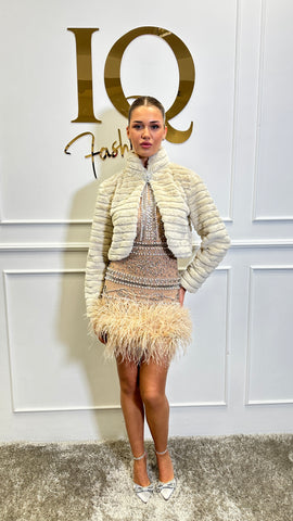 Bolero blana artificiala Emina Beige