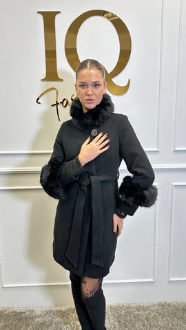 Palton scurt cu blana  artificala Gyanna  Black