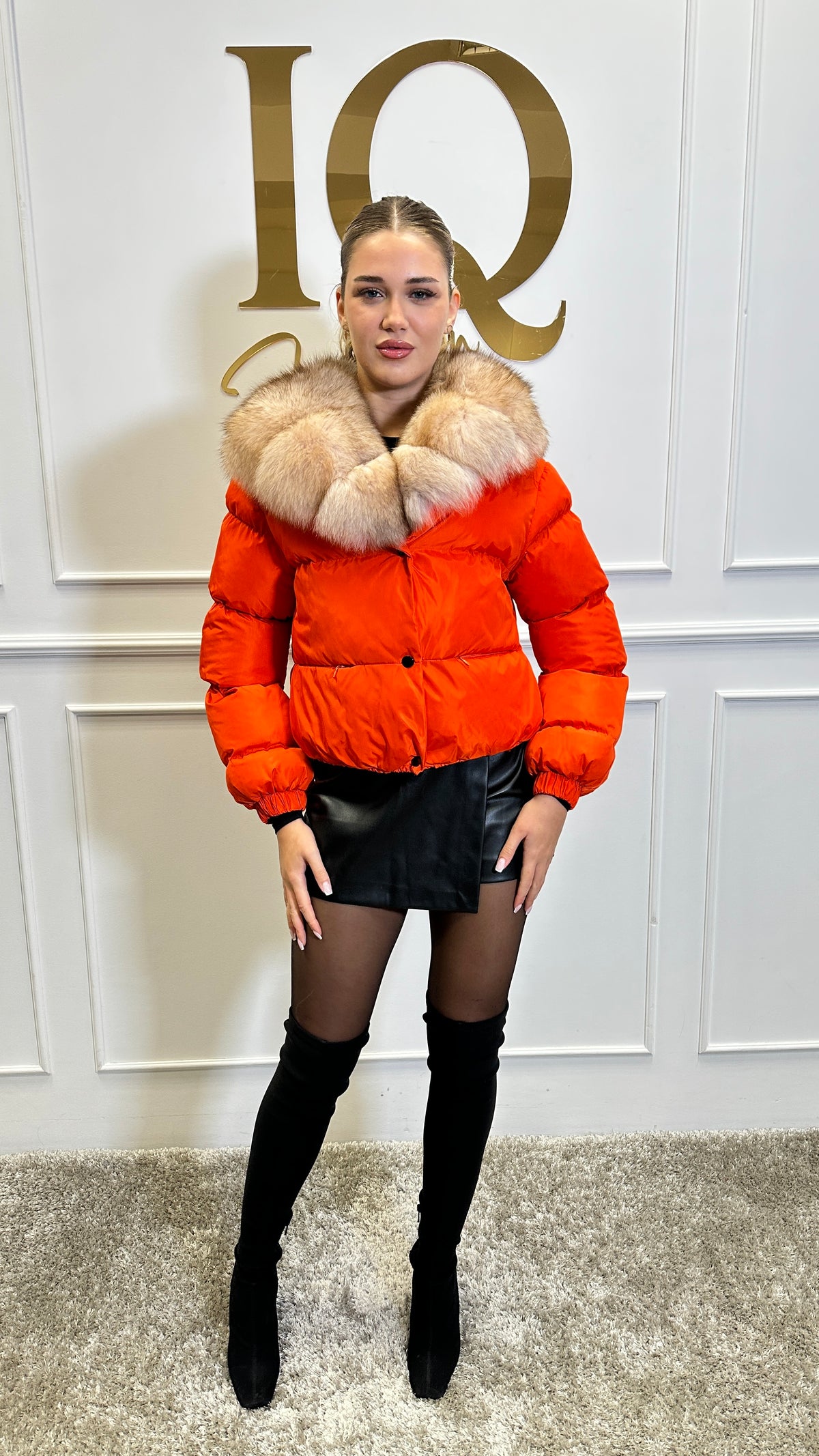 Haina fas cu blana naturala Charm Orange