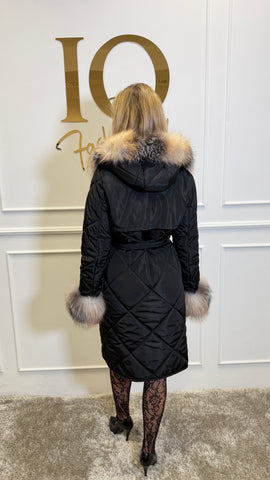 Haina fas cu blana naturala Leyla Black Grey