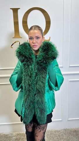 Geaca blana artificiala Florencia maneca tricot Green