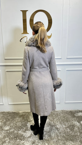 Palton lung  cu blana  artificala Mannifesto Beige