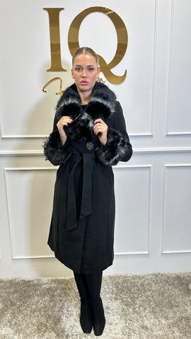 Palton lung  cu blana  artificala Mannifesto Black