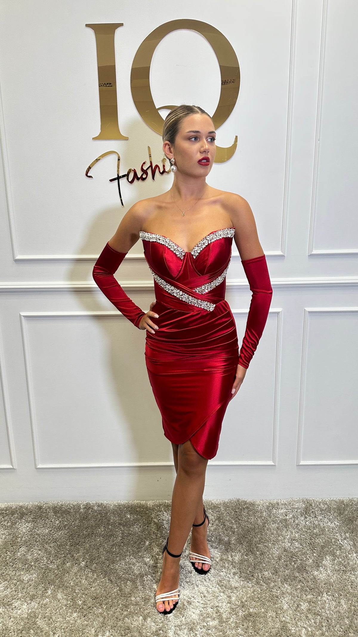Rochie midi cu manusi Chanttal Red