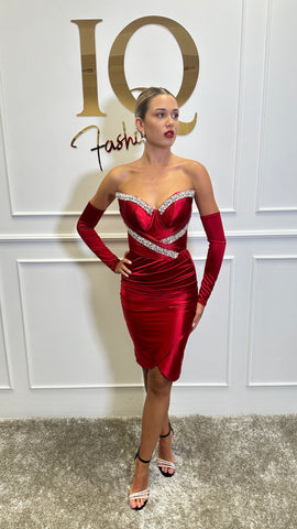 Rochie midi cu manusi Chanttal Red