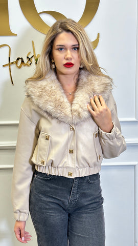 Geaca Maggy ecopiele cu blana Beige
