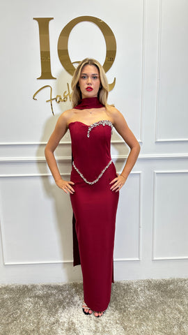 Costum corset cu fusta Gizelle  Bordo