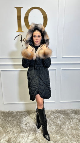 Haina fas cu blana naturala Cintya Black-Gold - ELVE STYLE SRL