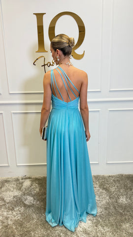 Rochie turcoaz Kaseea de la iqfashioncluj, stil elegant, cu croială feminină și detalii moderne, pentru ocazii speciale.
