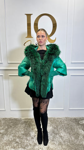 Geaca blana artificiala Florencia maneca tricot Green