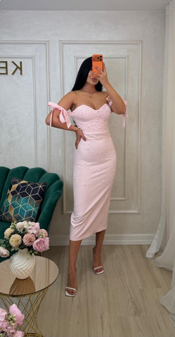 Pink Bombo Rochie by iqfashioncluj, elegant women's dress with flowing fabric and stylish design, displayed on a mannequin.