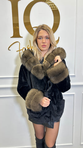 Palton din lana alcantara Ukraine Black-Brown