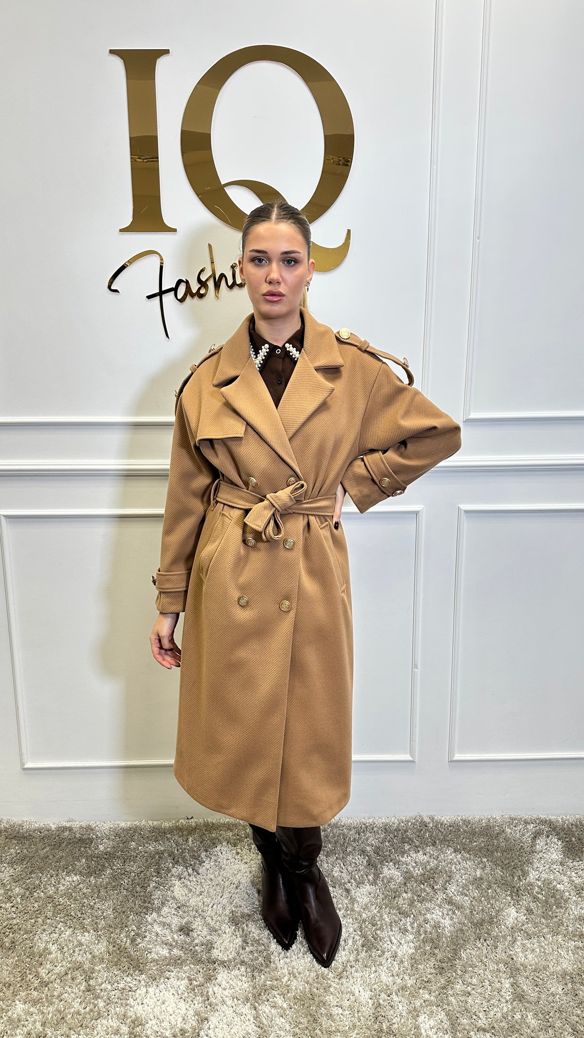 Pardesiu cu epoleti Trendy Camel