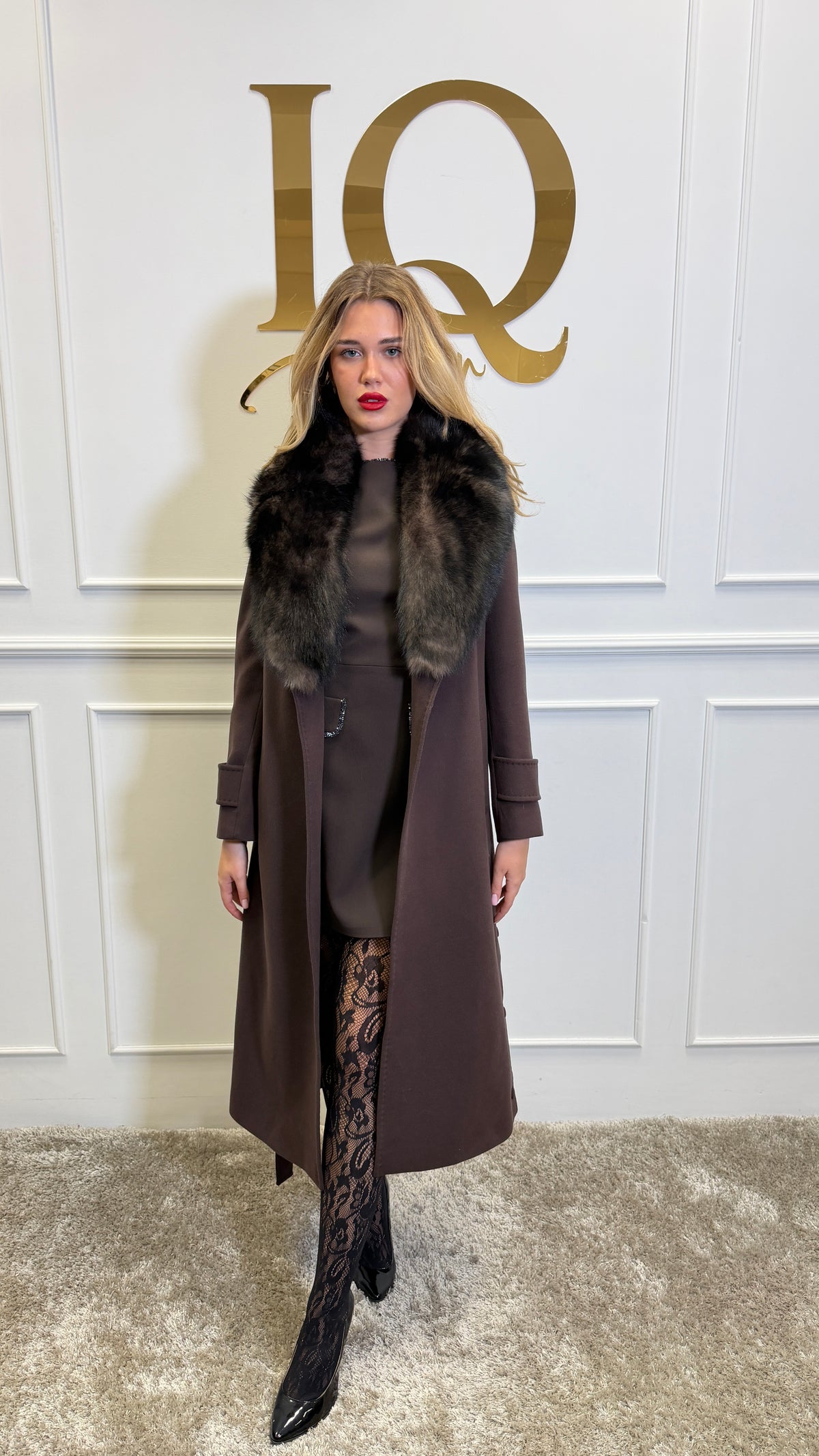 Palton lana cashmir nasturi Elaria Chocollate