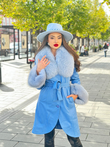 Palton din piele naturala Patricia Blue