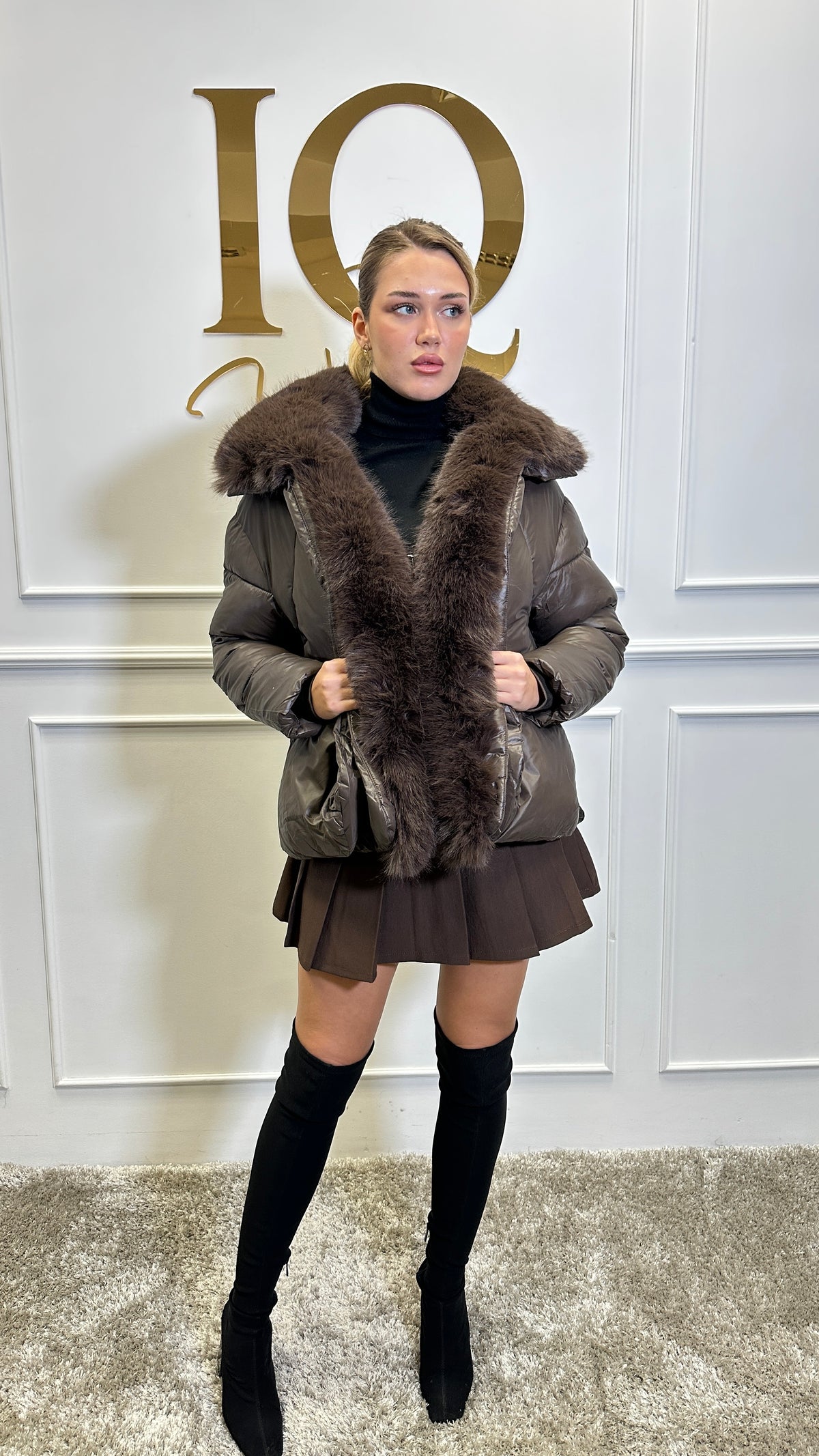 Geaca blana artificiala Georgia  Brown