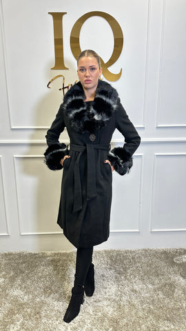 Palton lung  cu blana  artificala Mannifesto Black