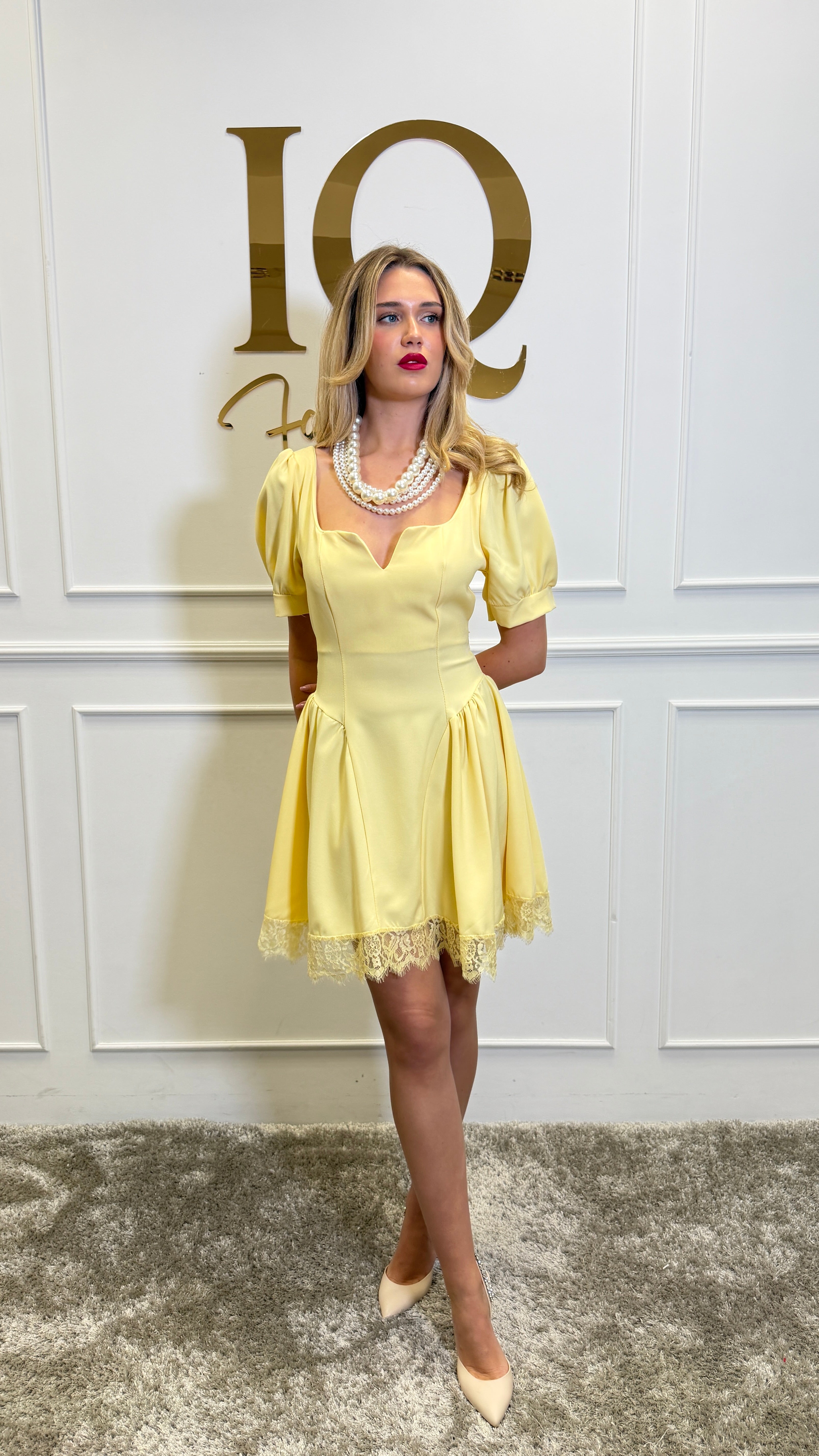Yellow Sophya dress from iqfashioncluj, stylish women's Rochii with vibrant color and elegant design for fashionable occasions.