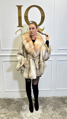 Palton din stofa alkantara Butterfly Camel