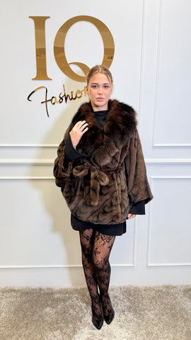 Palton din stofa alkantara Butterfly Lux Brown