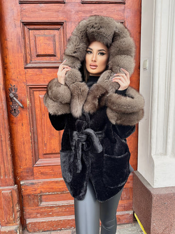 Palton din lana alcantara Ukraine Black-Brown