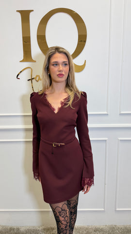 Rochie maneca dantela Lalya  Bordo