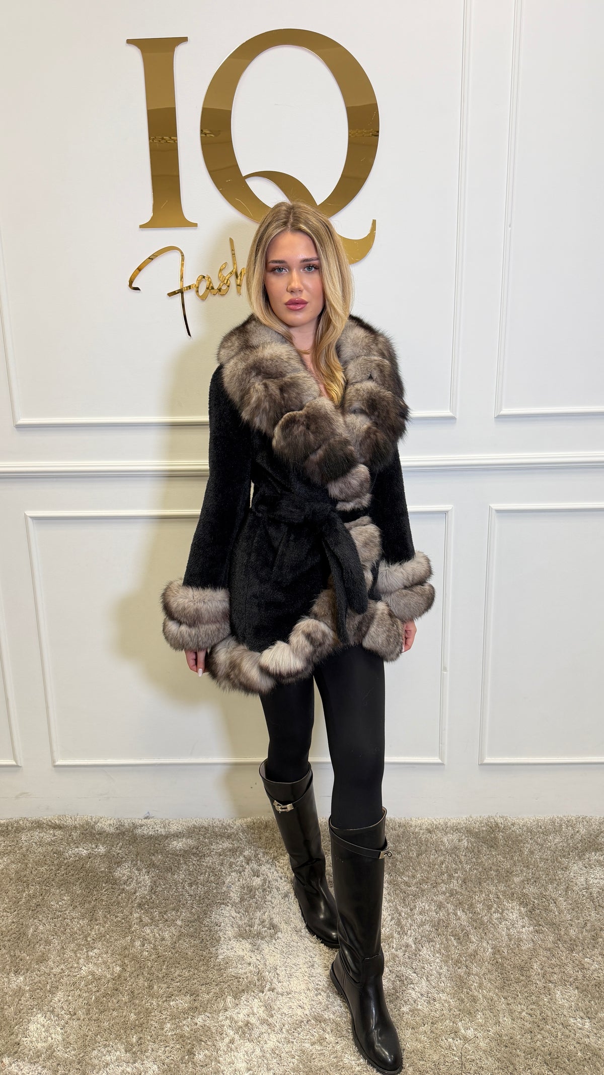 Palton stofa 3/4 alkantara Astoria Black-Grey