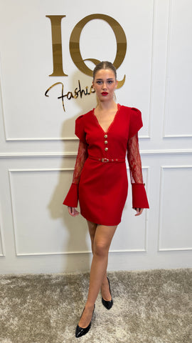 Rochie maneca dantela Laly Red