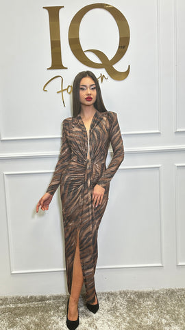 Rochie maneca Serabella Brown Tiger
