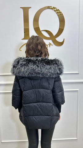 Geaca blana artificiala Florencia maneca tricot Black