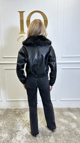 Geaca Maggy ecopiele cu blana Black