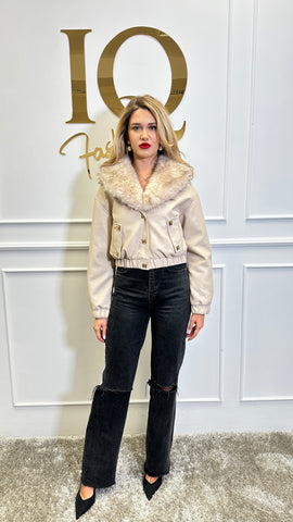 Geaca Maggy ecopiele cu blana Beige