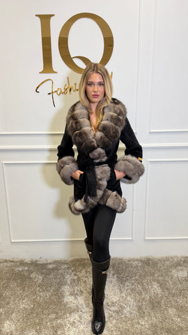 Palton stofa 3/4 alkantara Astoria Black-Grey