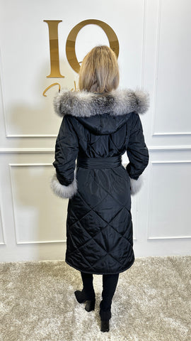 Haina fas cu blana naturala Leyla Black Grey