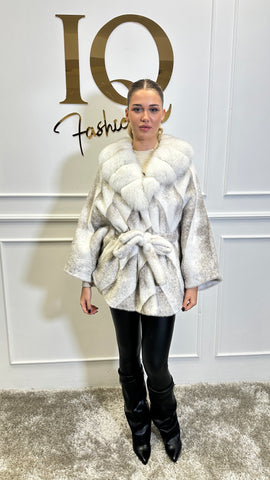 Palton din stofa alkantara Butterfly White