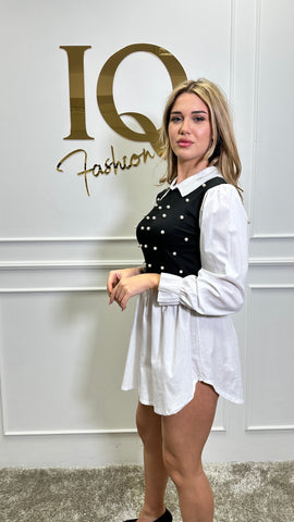 Camasa cu vesta Caroline Black-White