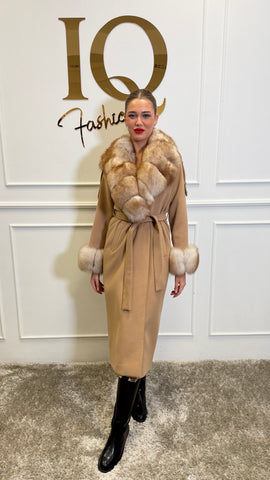 Palton lana cashmir epoleti Elaria Camel