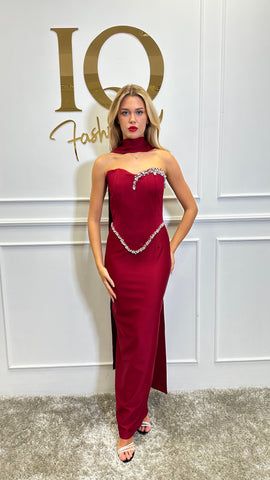 Costum corset cu fusta Gizelle  Bordo