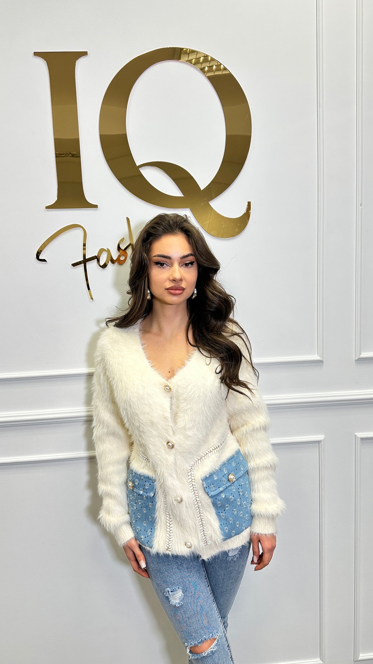 Jacheta tricot Jeans Beige