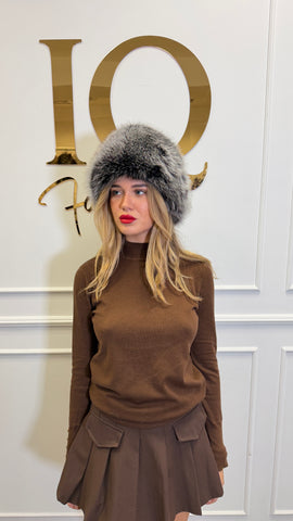 Sapca din blana naturala si piele Isa Grey