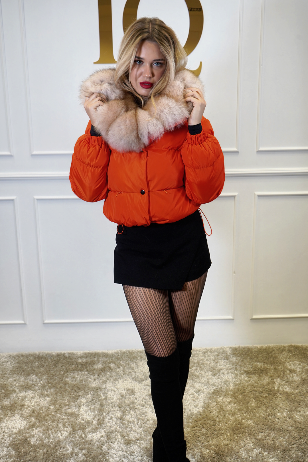 Haina fas cu blana naturala Charm Orange