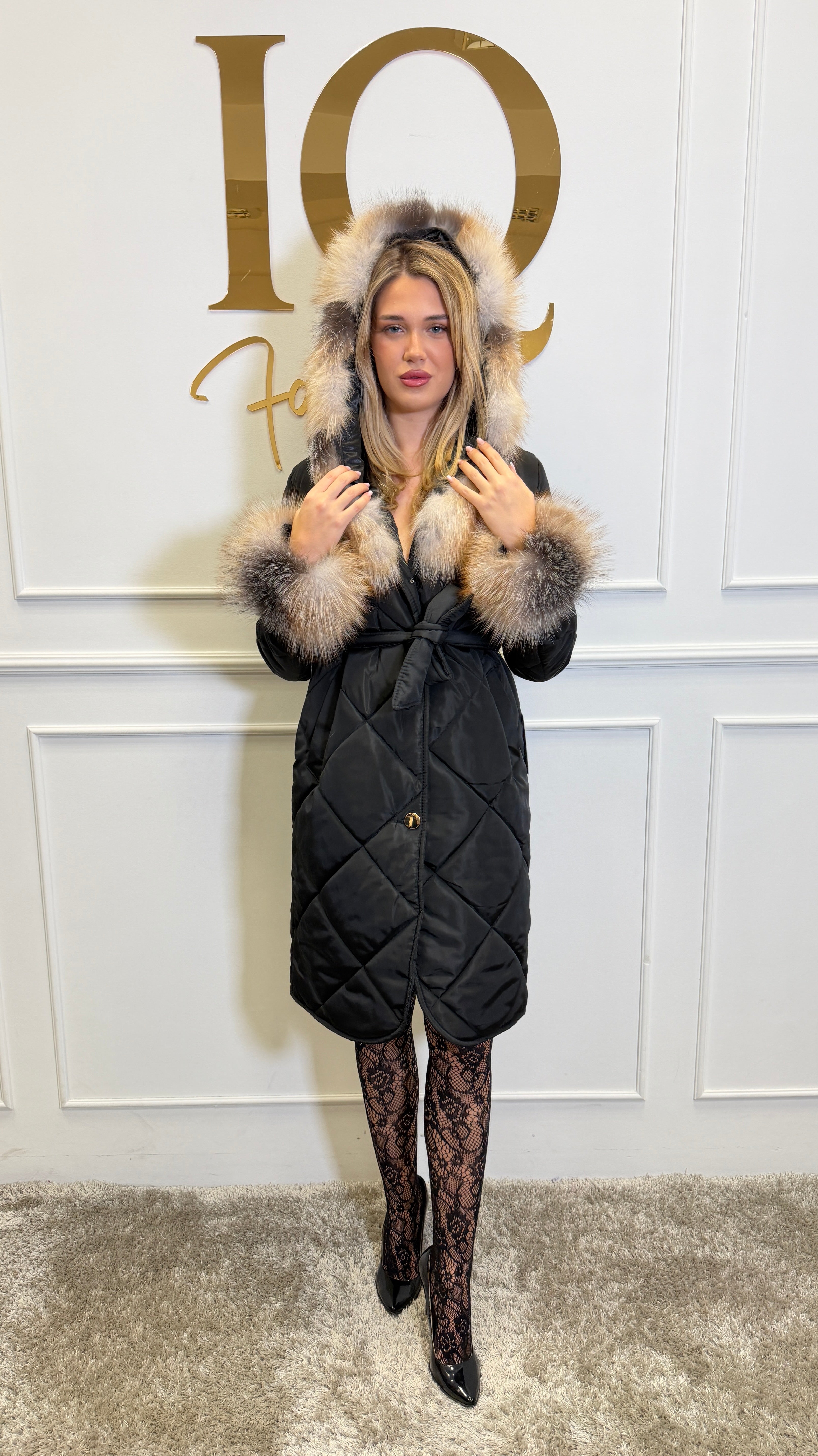 Haina fas cu blana naturala Leyla Black Gold - ELVE STYLE SRL