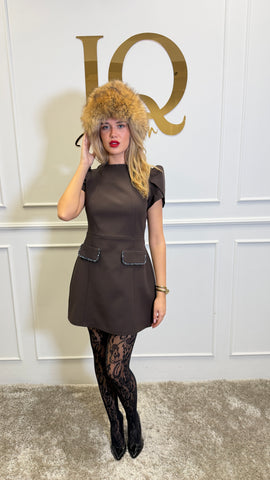 Sapca din blana naturala si piele Isa Black-Gold