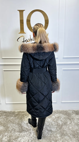 Haina fas cu blana naturala Cintya Black-Gold - ELVE STYLE SRL