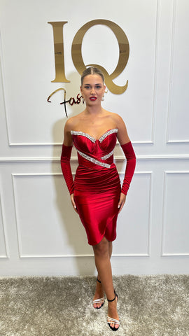 Rochie midi cu manusi Chanttal Red