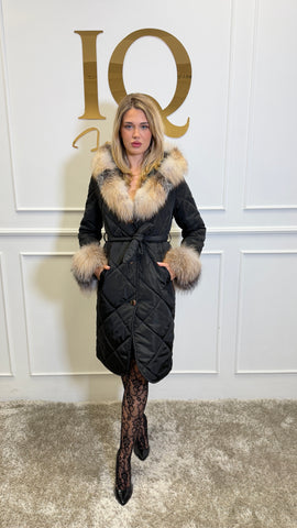 Haina fas cu blana naturala Leyla Black Gold - ELVE STYLE SRL