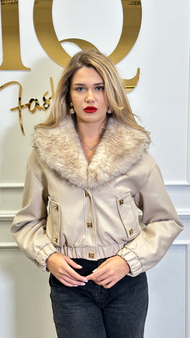 Geaca Maggy ecopiele cu blana Beige