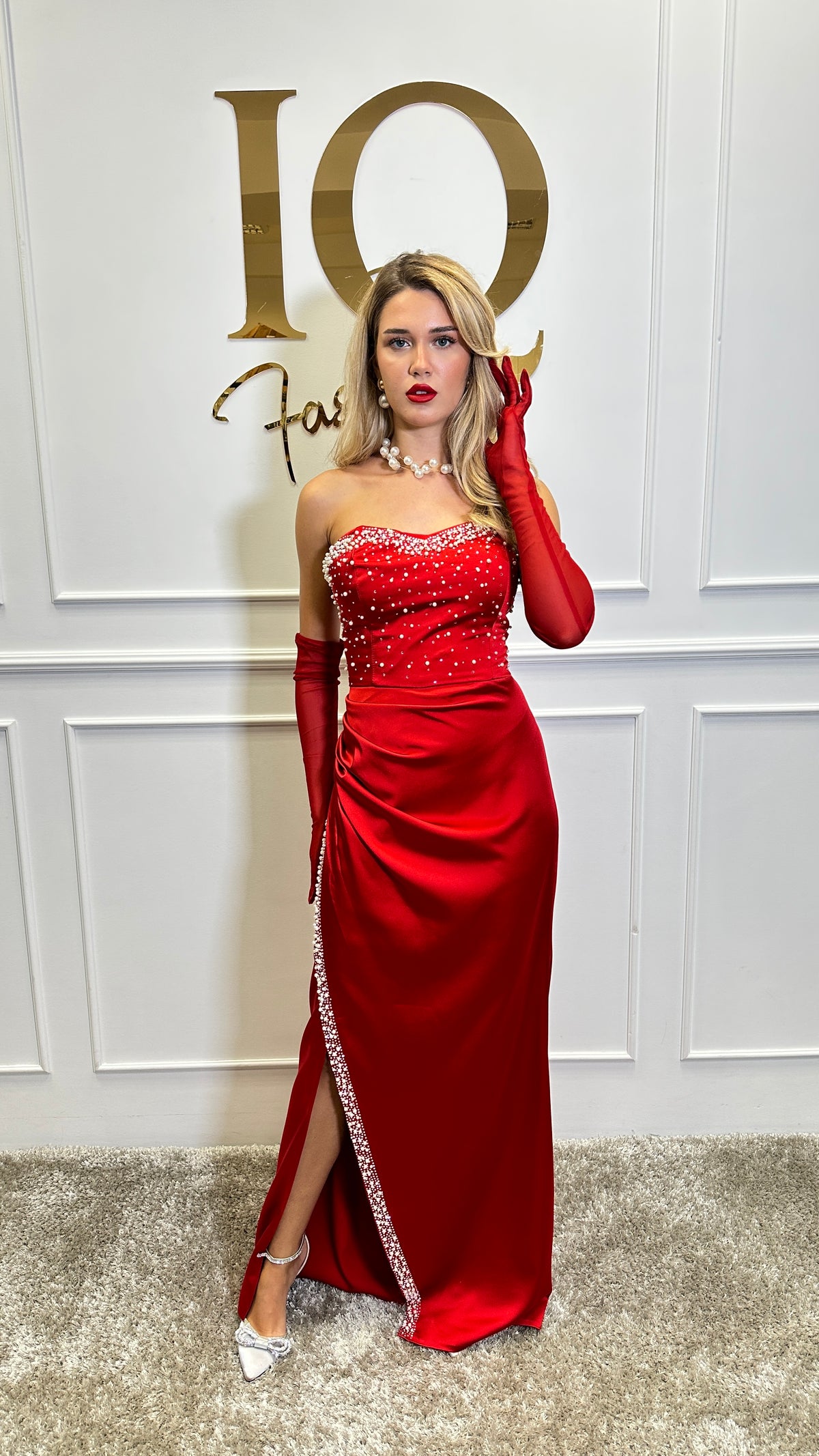 Rochie cu manusi Adallia Red